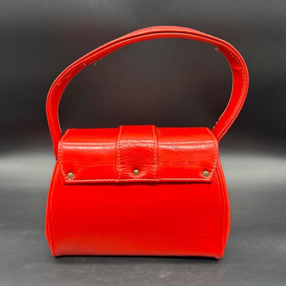 Vintage Purse 1950s Red Vinyl Handbag Mid Century Retro Fashion Accessory As Is - Picture 2 of 15